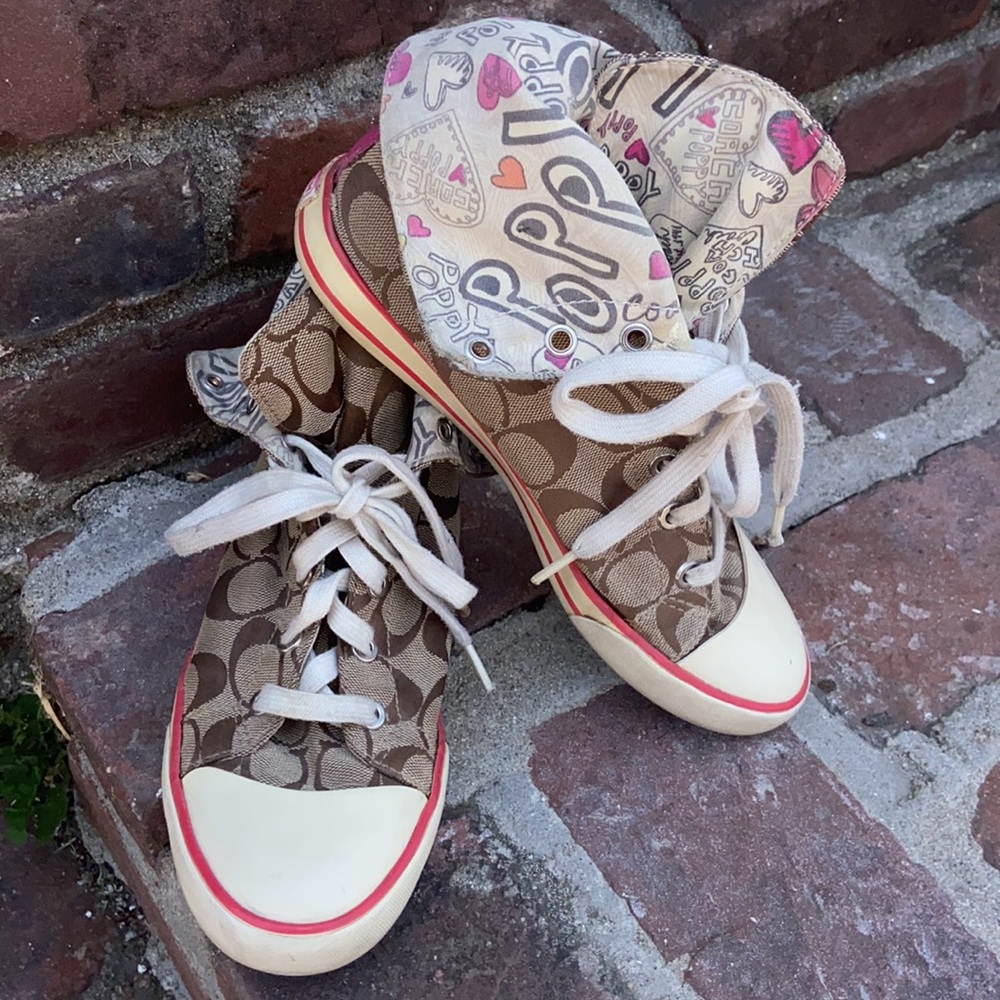 MAKE OFFER COACH POPPY Signature C’s Jacquard High Top Sneakers Trainers 7.5